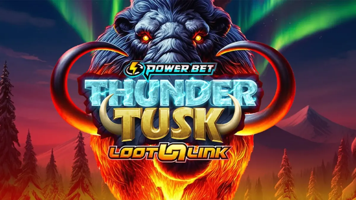 Cenário gelado e pré-histórico do slot Thunder Tusk com elementos de tempestade